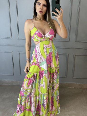 Vestido Diva Estampado - Verde/Rosa - Rede Guria Store
