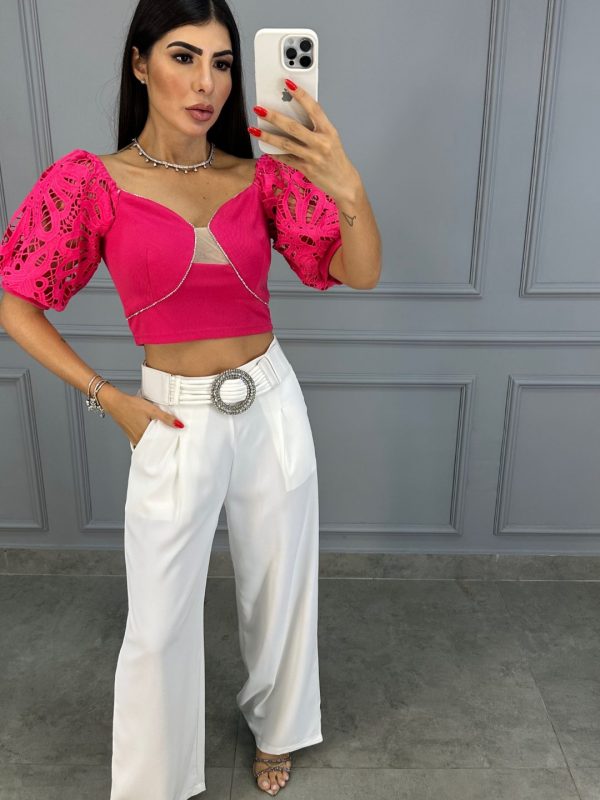 Cropped Luxuoso Manga Laise - Pink - Rede Guria Store