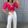 Cropped Luxuoso Manga Laise - Pink - Rede Guria Store