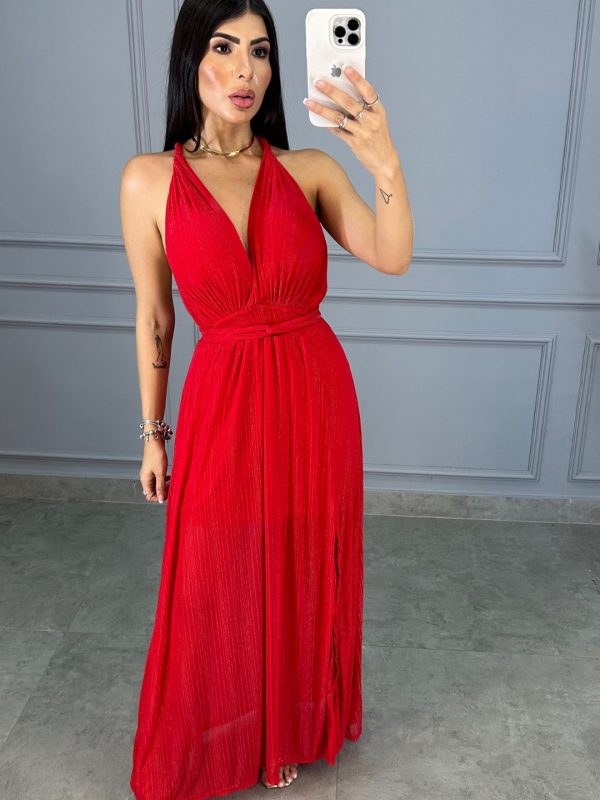 Vestido Multiformas Lurex- Vermelho - Rede Guria Store