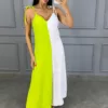 Vestido Maitana Bicolor - Off/Lima - Rede Guria Store