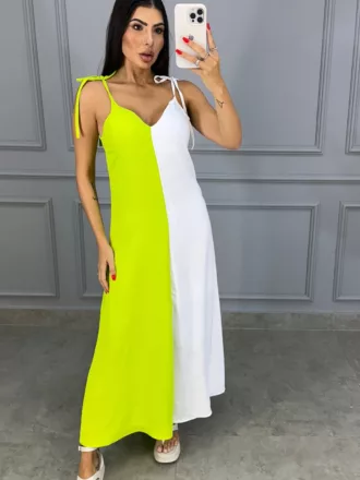 Vestido Maitana Bicolor - Off/Lima - Rede Guria Store