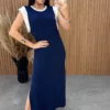 Vestido Midi Muscle - Azul Marinho/Off - Rede Guria Store
